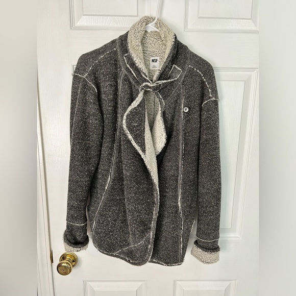 NSF gray Sherpa collar moto style jacket size small - Picture 4 of 12